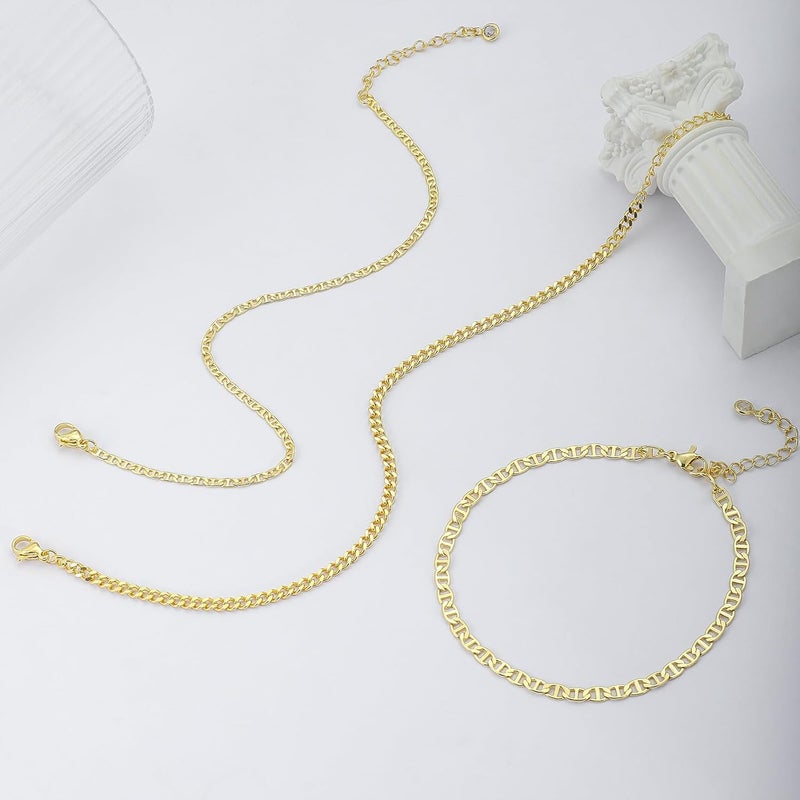 MIDEEO Gold/Silver Ankle Bracelets for Women,14K Gold Anklets for Women Waterproof Cuban Link Heart Beads Herringbone Rhinestone Anklets Set Layered Anklet Bracelets for Women Gold Jewelry Gift - Image 4